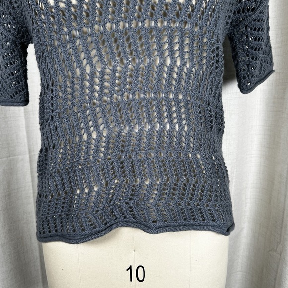James Perse Blue Grey Size 2 Cashmere Wool Open Weave Sweater Short Sleeve - Picture 3 of 11